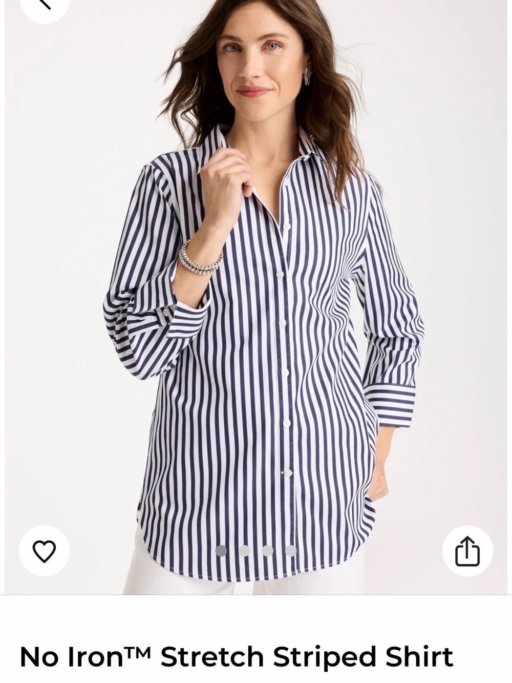 Chico's Navy and White Striped Stretch Button-Front Blouse